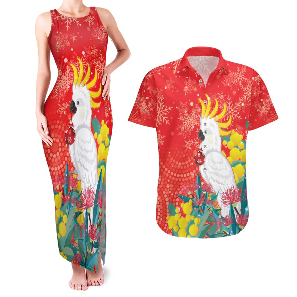Sulphur-crested Cockatoo Christmas Couples Matching Tank Maxi Dress and Hawaiian Shirt Australia Gumtree With Golden Wattle