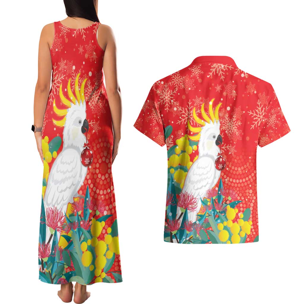 Sulphur-crested Cockatoo Christmas Couples Matching Tank Maxi Dress and Hawaiian Shirt Australia Gumtree With Golden Wattle
