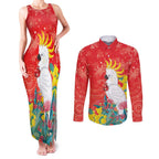 Sulphur-crested Cockatoo Christmas Couples Matching Tank Maxi Dress and Long Sleeve Button Shirt Australia Gumtree With Golden Wattle