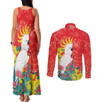 Sulphur-crested Cockatoo Christmas Couples Matching Tank Maxi Dress and Long Sleeve Button Shirt Australia Gumtree With Golden Wattle