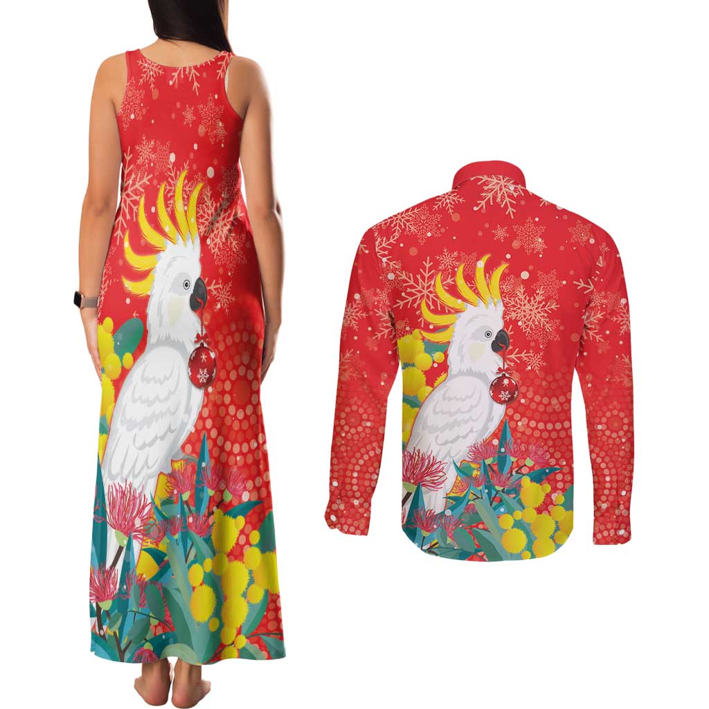 Sulphur-crested Cockatoo Christmas Couples Matching Tank Maxi Dress and Long Sleeve Button Shirt Australia Gumtree With Golden Wattle