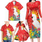 Sulphur-crested Cockatoo Christmas Family Matching Long Sleeve Bodycon Dress and Hawaiian Shirt Australia Gumtree With Golden Wattle