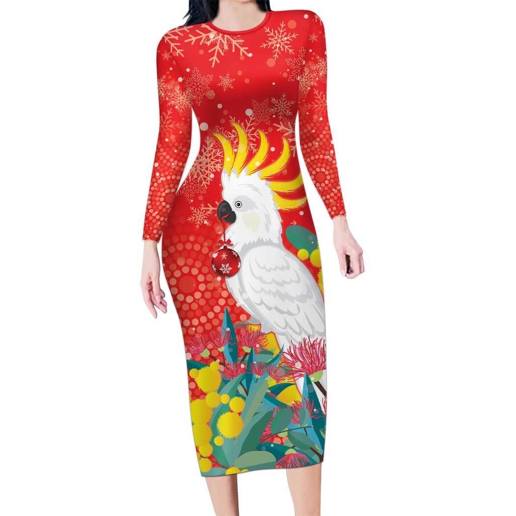 Sulphur-crested Cockatoo Christmas Family Matching Long Sleeve Bodycon Dress and Hawaiian Shirt Australia Gumtree With Golden Wattle