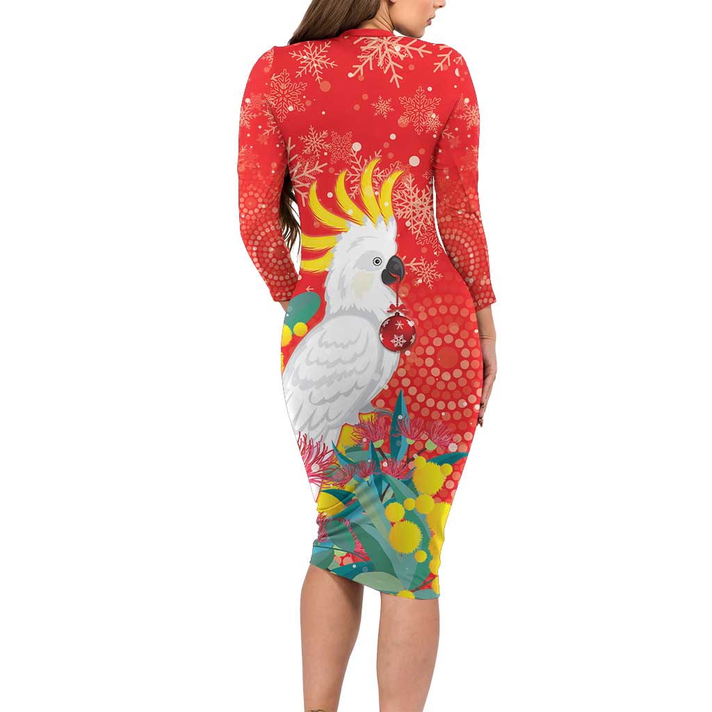 Sulphur-crested Cockatoo Christmas Family Matching Long Sleeve Bodycon Dress and Hawaiian Shirt Australia Gumtree With Golden Wattle