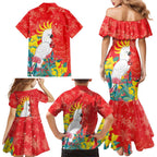 Sulphur-crested Cockatoo Christmas Family Matching Mermaid Dress and Hawaiian Shirt Australia Gumtree With Golden Wattle