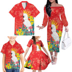 Sulphur-crested Cockatoo Christmas Family Matching Off The Shoulder Long Sleeve Dress and Hawaiian Shirt Australia Gumtree With Golden Wattle