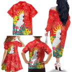 Sulphur-crested Cockatoo Christmas Family Matching Off The Shoulder Long Sleeve Dress and Hawaiian Shirt Australia Gumtree With Golden Wattle