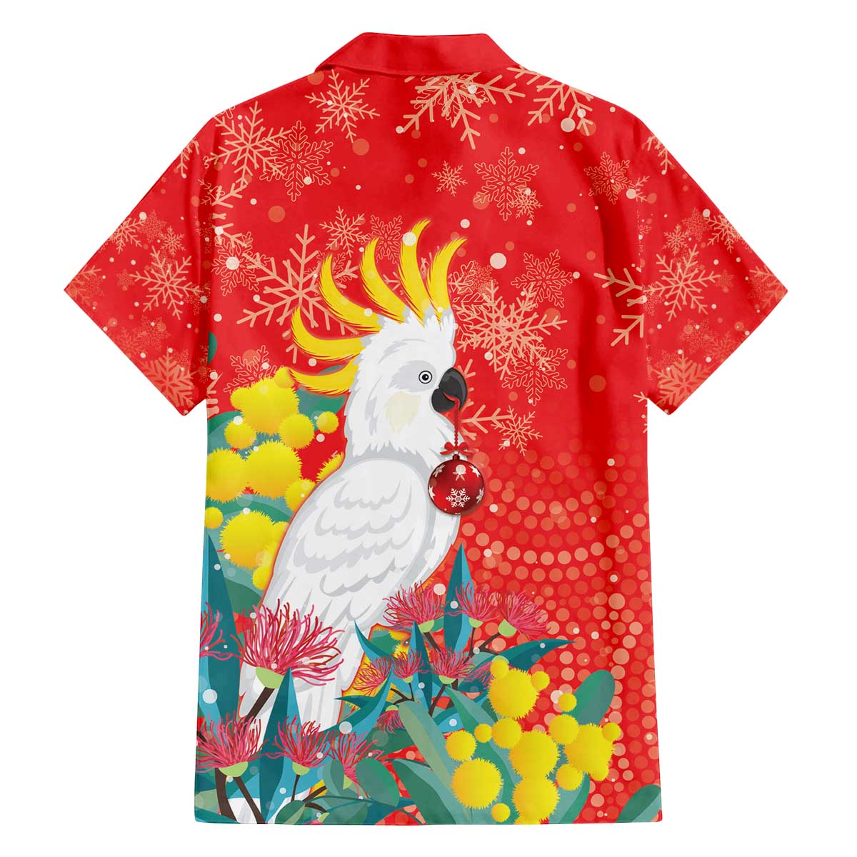 Sulphur-crested Cockatoo Christmas Family Matching Off The Shoulder Long Sleeve Dress and Hawaiian Shirt Australia Gumtree With Golden Wattle