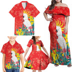 Sulphur-crested Cockatoo Christmas Family Matching Off Shoulder Maxi Dress and Hawaiian Shirt Australia Gumtree With Golden Wattle