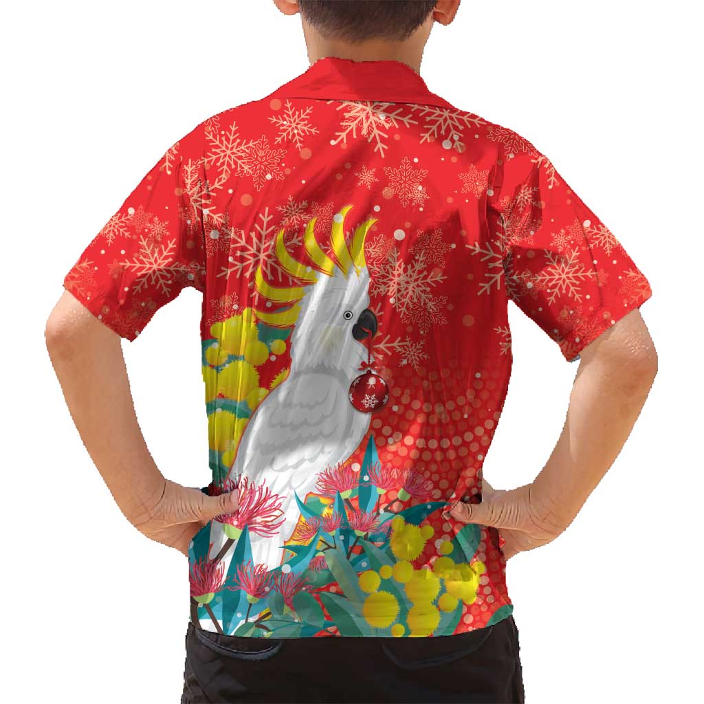 Sulphur-crested Cockatoo Christmas Family Matching Off Shoulder Maxi Dress and Hawaiian Shirt Australia Gumtree With Golden Wattle