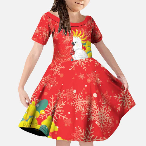 Sulphur-crested Cockatoo Christmas Family Matching Off Shoulder Maxi Dress and Hawaiian Shirt Australia Gumtree With Golden Wattle