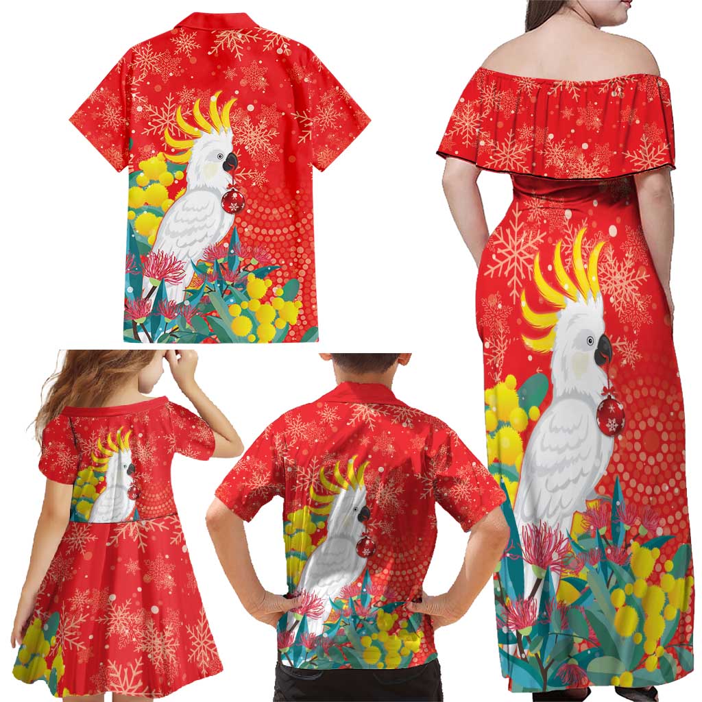 Sulphur-crested Cockatoo Christmas Family Matching Off Shoulder Maxi Dress and Hawaiian Shirt Australia Gumtree With Golden Wattle