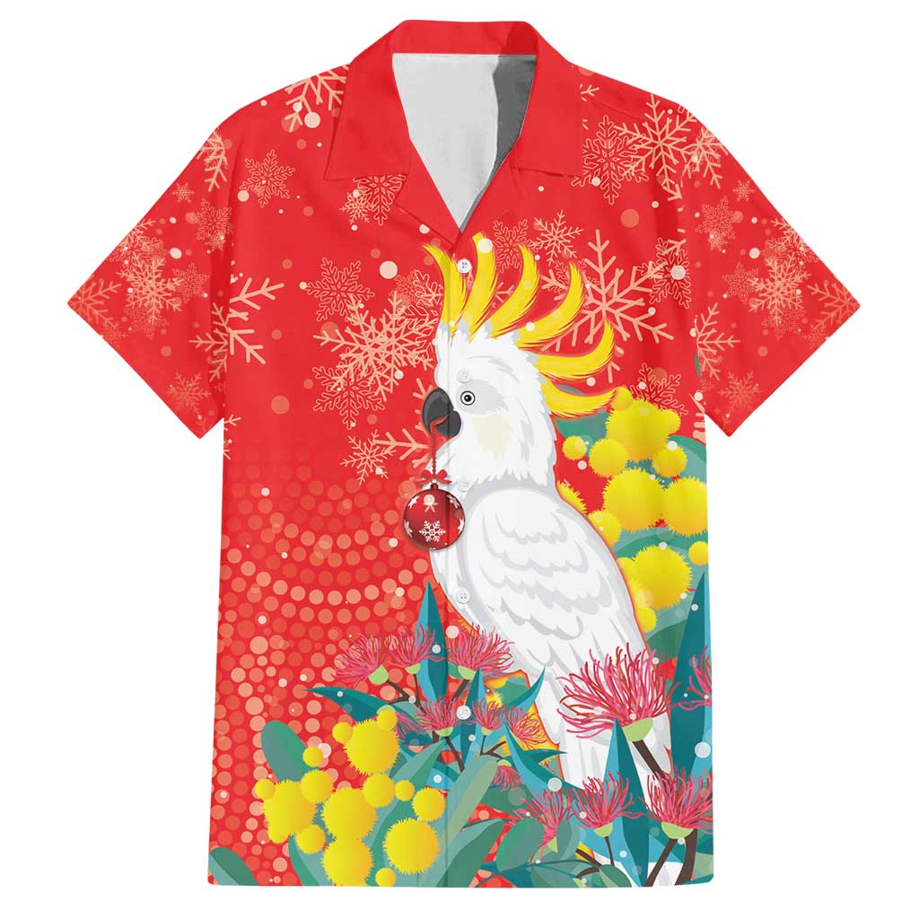 Sulphur-crested Cockatoo Christmas Family Matching Off Shoulder Maxi Dress and Hawaiian Shirt Australia Gumtree With Golden Wattle