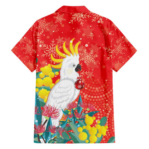 Sulphur-crested Cockatoo Christmas Family Matching Off Shoulder Maxi Dress and Hawaiian Shirt Australia Gumtree With Golden Wattle