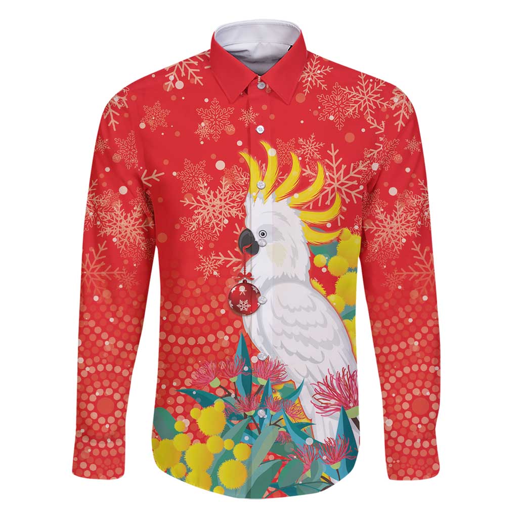 Sulphur-crested Cockatoo Christmas Family Matching Off Shoulder Maxi Dress and Hawaiian Shirt Australia Gumtree With Golden Wattle