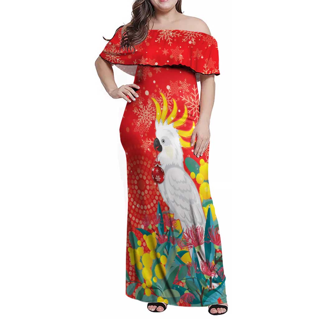 Sulphur-crested Cockatoo Christmas Family Matching Off Shoulder Maxi Dress and Hawaiian Shirt Australia Gumtree With Golden Wattle
