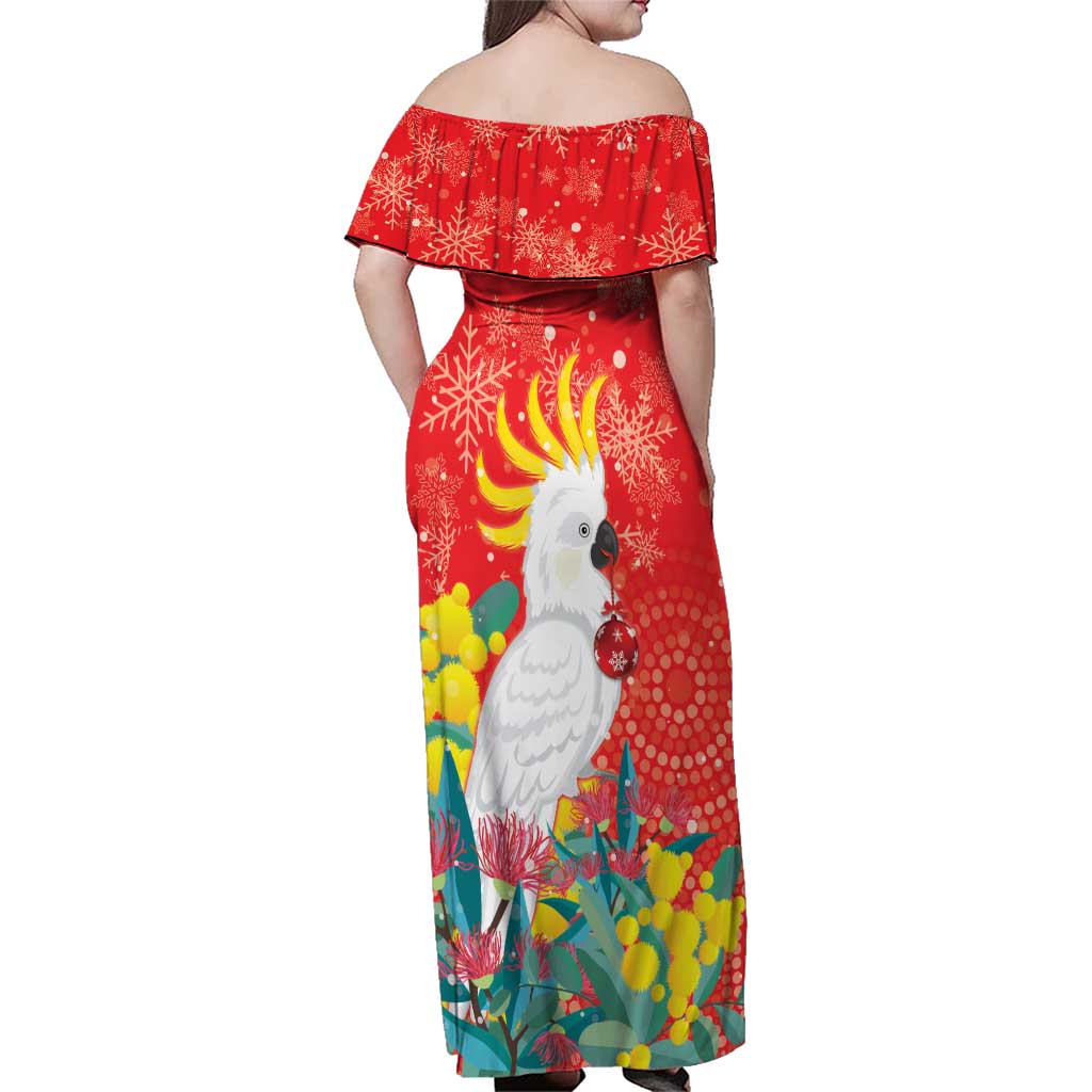 Sulphur-crested Cockatoo Christmas Family Matching Off Shoulder Maxi Dress and Hawaiian Shirt Australia Gumtree With Golden Wattle