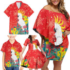 Sulphur-crested Cockatoo Christmas Family Matching Off Shoulder Short Dress and Hawaiian Shirt Australia Gumtree With Golden Wattle