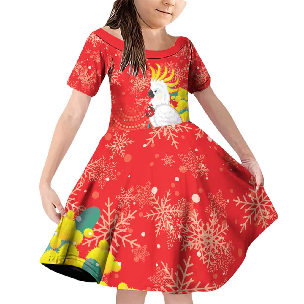 Sulphur-crested Cockatoo Christmas Family Matching Off Shoulder Short Dress and Hawaiian Shirt Australia Gumtree With Golden Wattle