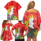 Sulphur-crested Cockatoo Christmas Family Matching Off Shoulder Short Dress and Hawaiian Shirt Australia Gumtree With Golden Wattle