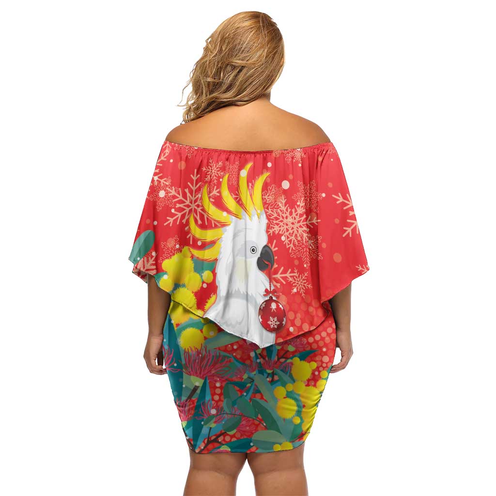 Sulphur-crested Cockatoo Christmas Family Matching Off Shoulder Short Dress and Hawaiian Shirt Australia Gumtree With Golden Wattle