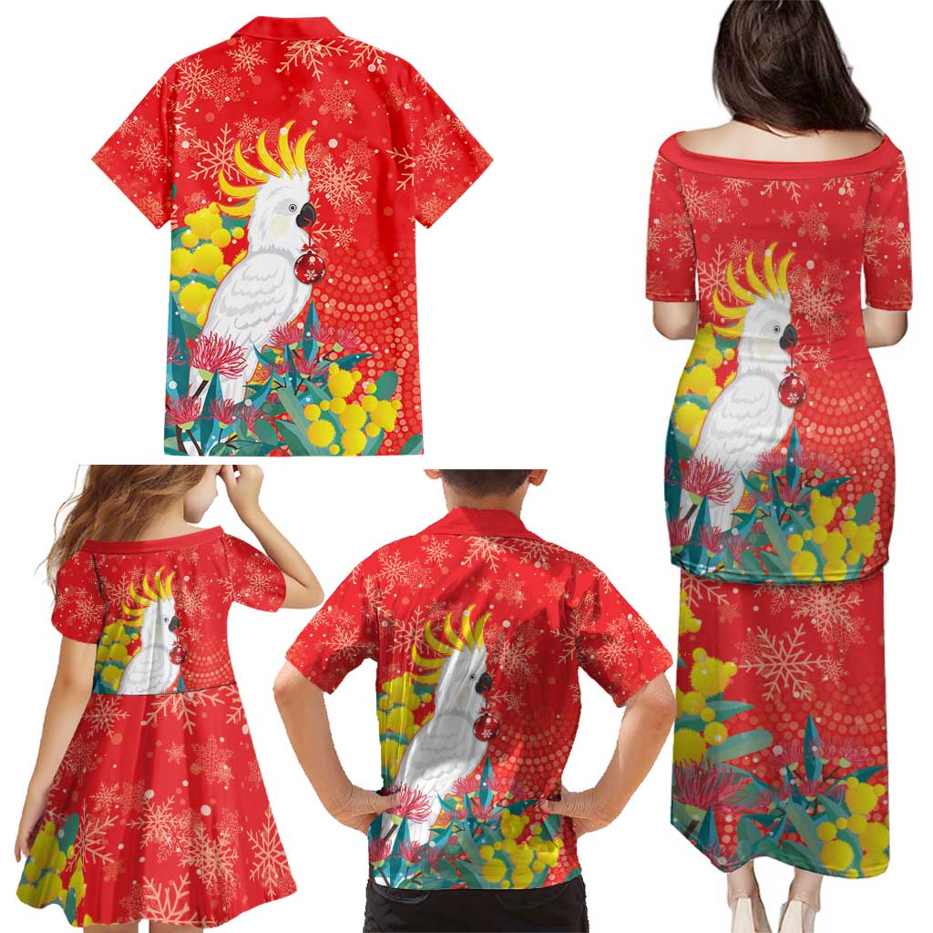 Sulphur-crested Cockatoo Christmas Family Matching Puletasi and Hawaiian Shirt Australia Gumtree With Golden Wattle