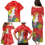 Sulphur-crested Cockatoo Christmas Family Matching Puletasi and Hawaiian Shirt Australia Gumtree With Golden Wattle