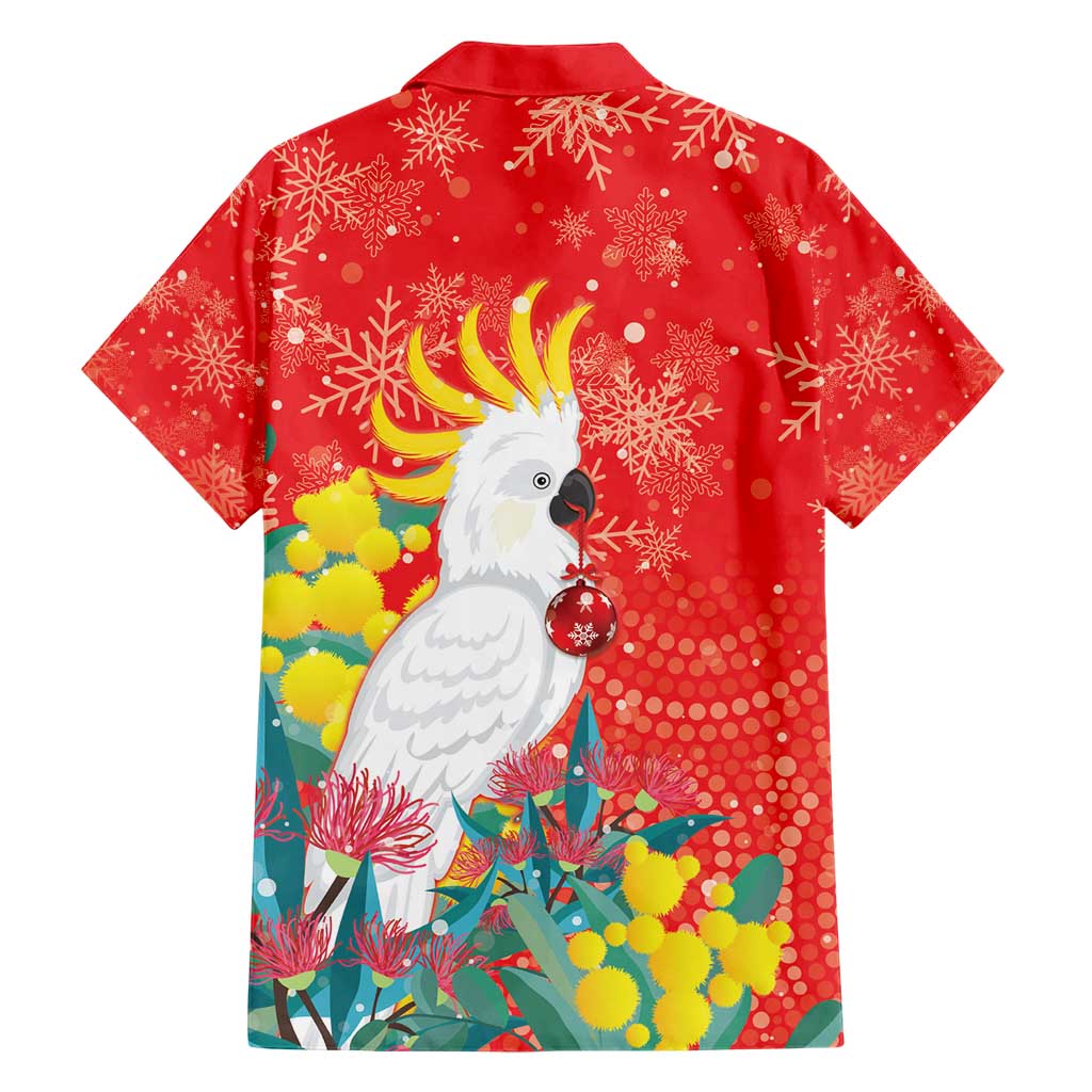 Sulphur-crested Cockatoo Christmas Family Matching Short Sleeve Bodycon Dress and Hawaiian Shirt Australia Gumtree With Golden Wattle
