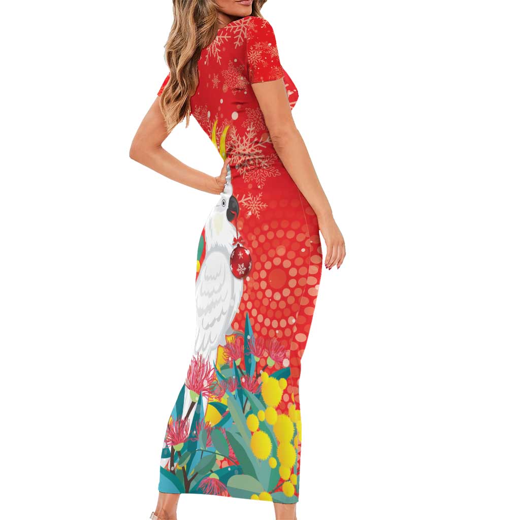 Sulphur-crested Cockatoo Christmas Family Matching Short Sleeve Bodycon Dress and Hawaiian Shirt Australia Gumtree With Golden Wattle