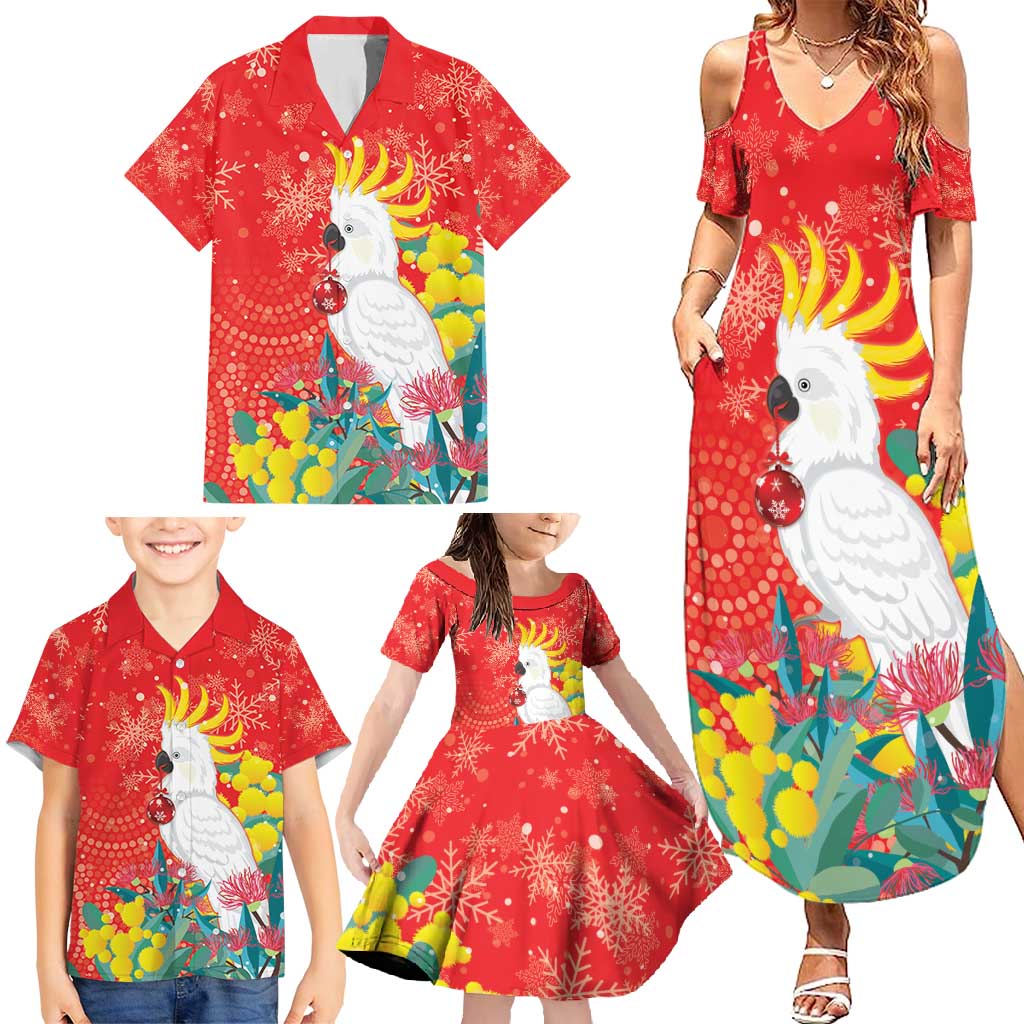 Sulphur-crested Cockatoo Christmas Family Matching Summer Maxi Dress and Hawaiian Shirt Australia Gumtree With Golden Wattle