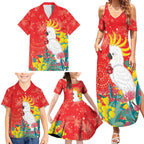 Sulphur-crested Cockatoo Christmas Family Matching Summer Maxi Dress and Hawaiian Shirt Australia Gumtree With Golden Wattle