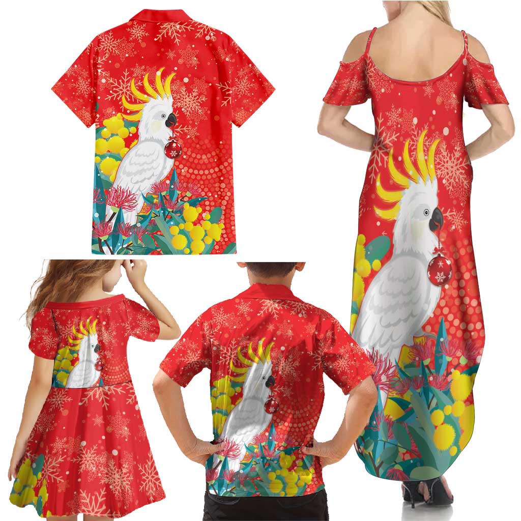 Sulphur-crested Cockatoo Christmas Family Matching Summer Maxi Dress and Hawaiian Shirt Australia Gumtree With Golden Wattle