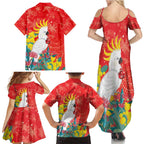 Sulphur-crested Cockatoo Christmas Family Matching Summer Maxi Dress and Hawaiian Shirt Australia Gumtree With Golden Wattle