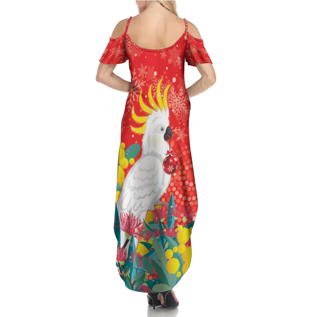 Sulphur-crested Cockatoo Christmas Family Matching Summer Maxi Dress and Hawaiian Shirt Australia Gumtree With Golden Wattle