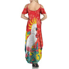 Sulphur-crested Cockatoo Christmas Family Matching Summer Maxi Dress and Hawaiian Shirt Australia Gumtree With Golden Wattle