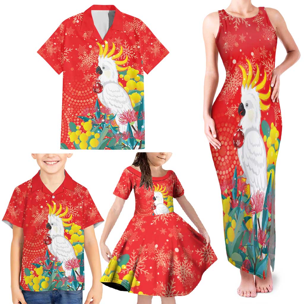 Sulphur-crested Cockatoo Christmas Family Matching Tank Maxi Dress and Hawaiian Shirt Australia Gumtree With Golden Wattle