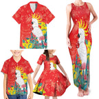 Sulphur-crested Cockatoo Christmas Family Matching Tank Maxi Dress and Hawaiian Shirt Australia Gumtree With Golden Wattle