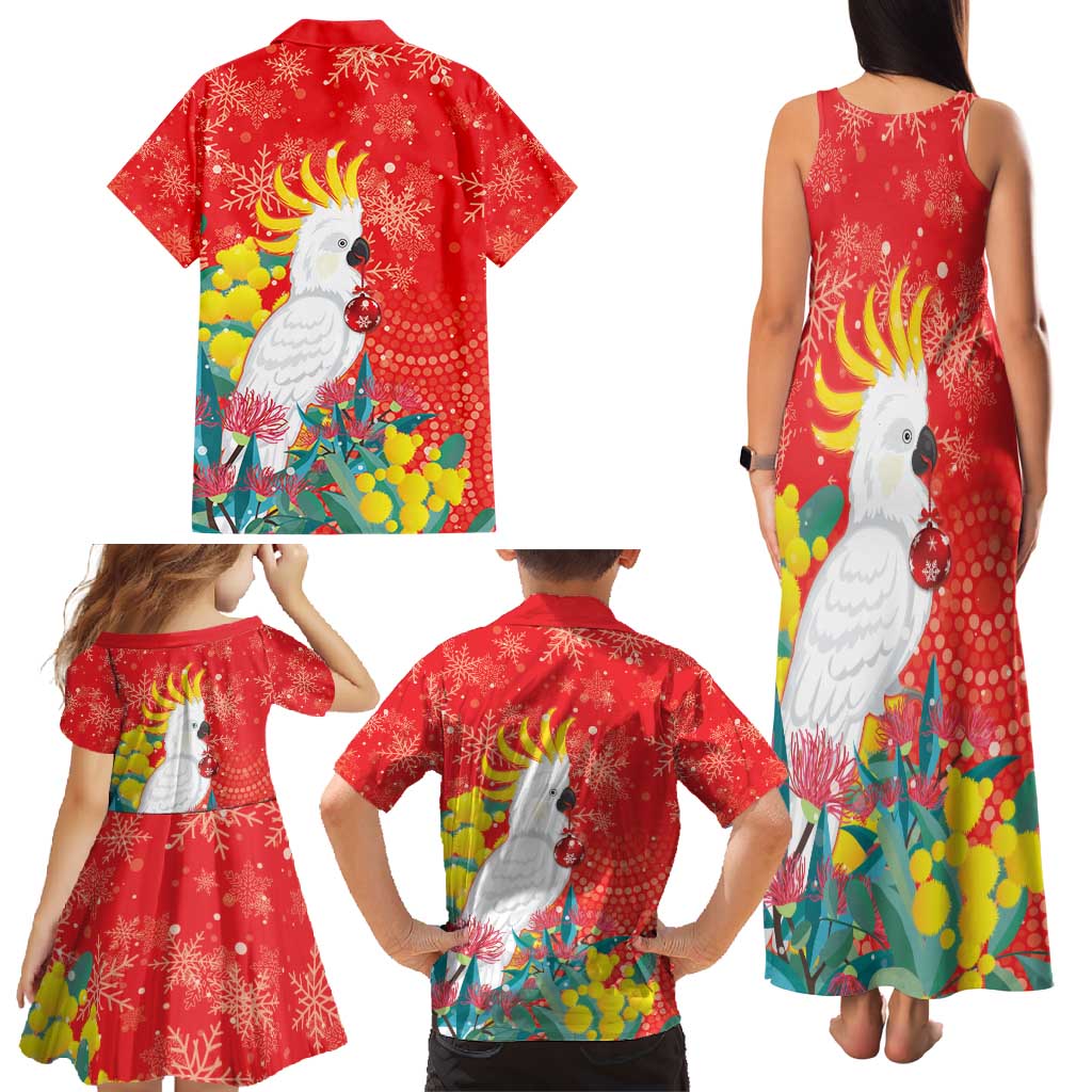 Sulphur-crested Cockatoo Christmas Family Matching Tank Maxi Dress and Hawaiian Shirt Australia Gumtree With Golden Wattle
