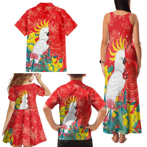 Sulphur-crested Cockatoo Christmas Family Matching Tank Maxi Dress and Hawaiian Shirt Australia Gumtree With Golden Wattle