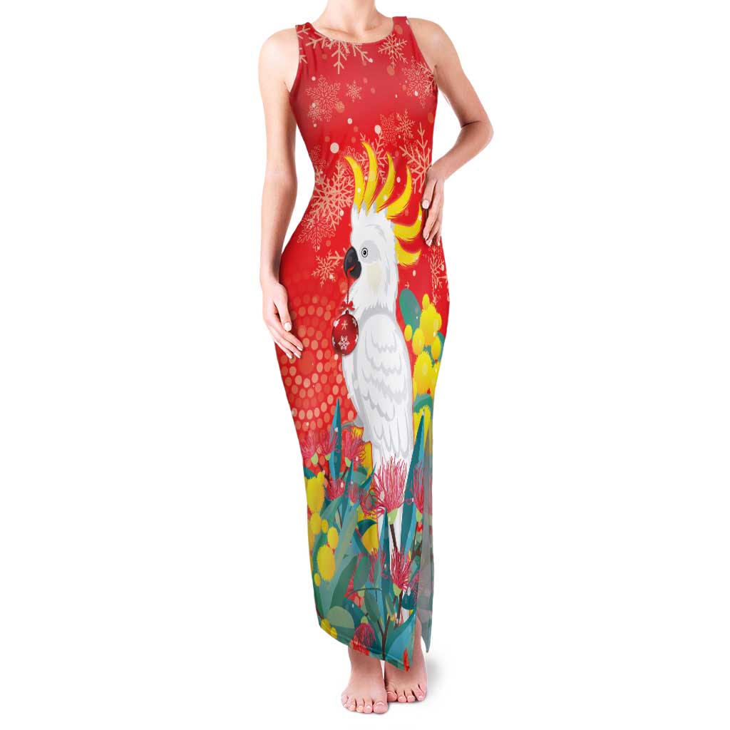 Sulphur-crested Cockatoo Christmas Family Matching Tank Maxi Dress and Hawaiian Shirt Australia Gumtree With Golden Wattle