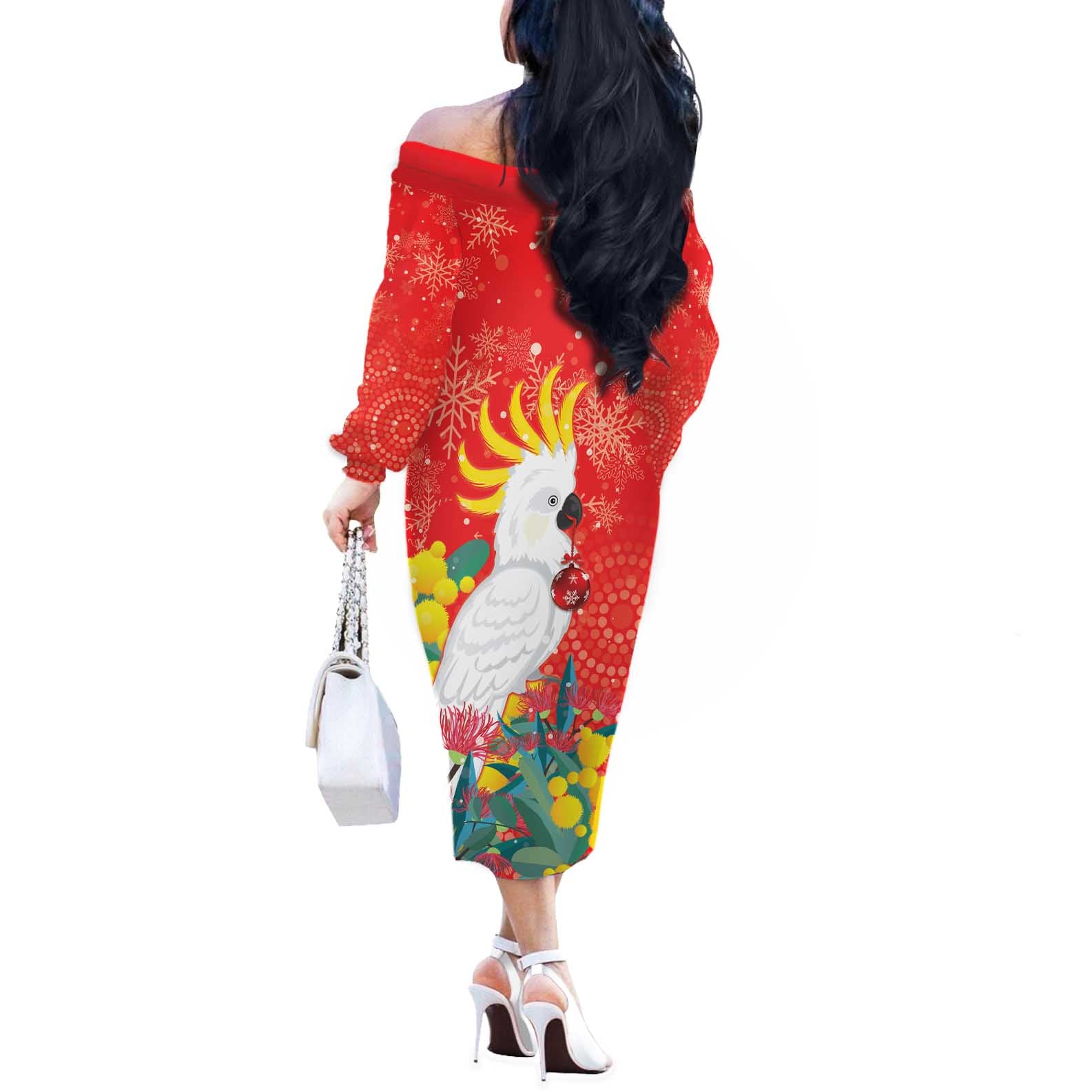 Sulphur-crested Cockatoo Christmas Off The Shoulder Long Sleeve Dress Australia Gumtree With Golden Wattle