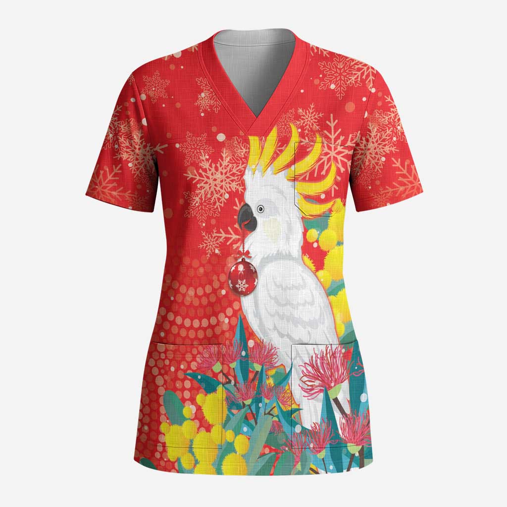 Sulphur-crested Cockatoo Christmas Scrub Top Australia Gumtree With Golden Wattle - Aussie Hoodie