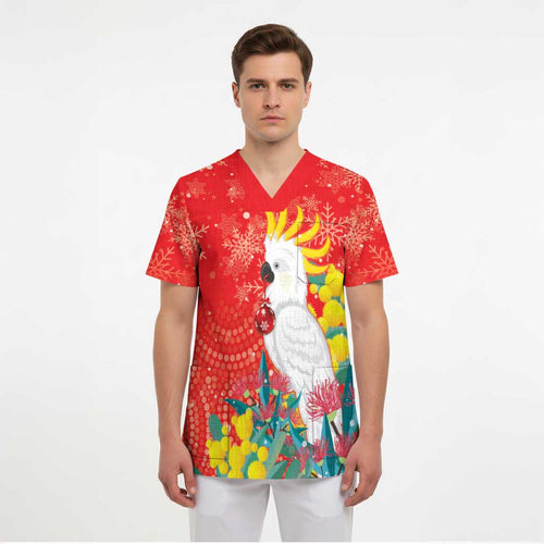 Sulphur-crested Cockatoo Christmas Scrub Top Australia Gumtree With Golden Wattle - Aussie Hoodie