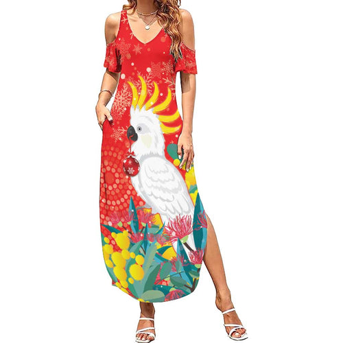 Sulphur-crested Cockatoo Christmas Summer Maxi Dress Australia Gumtree With Golden Wattle
