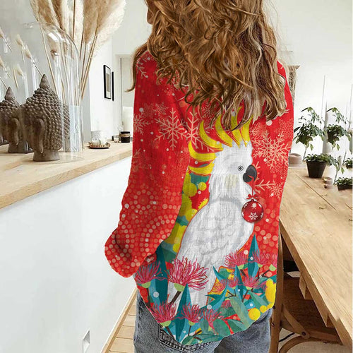 Sulphur-crested Cockatoo Christmas Women Casual Shirt Australia Gumtree With Golden Wattle
