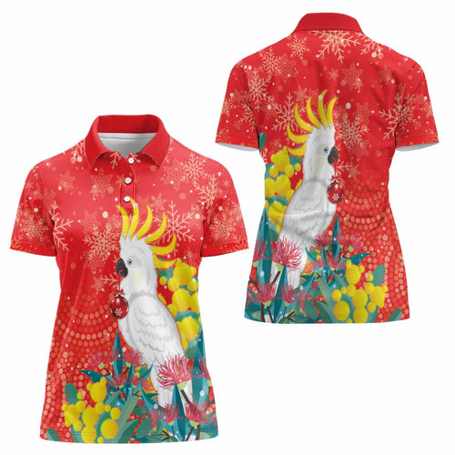 Sulphur-crested Cockatoo Christmas Women Polo Shirt Australia Gumtree With Golden Wattle