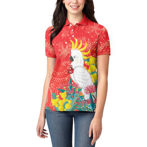 Sulphur-crested Cockatoo Christmas Women Polo Shirt Australia Gumtree With Golden Wattle