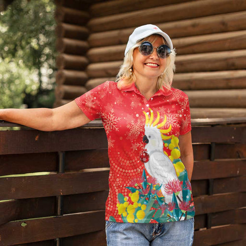 Sulphur-crested Cockatoo Christmas Women Polo Shirt Australia Gumtree With Golden Wattle