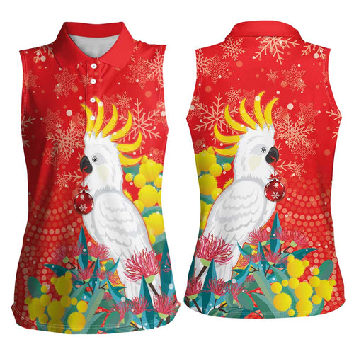 Sulphur-crested Cockatoo Christmas Women Sleeveless Polo Shirt Australia Gumtree With Golden Wattle