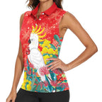 Sulphur-crested Cockatoo Christmas Women Sleeveless Polo Shirt Australia Gumtree With Golden Wattle